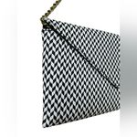 J.Crew  Black White Woven‎ Envelope Clutch Gold Chain Photo 2