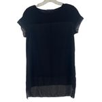 French Connection  Polly Raw Edge Semi Sheer Layered Top Size S Black‎ High Low Photo 1