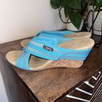 Anne Klein  Sport Aklorri Cork‎ Heel Wedge Women's Shoe Size 11M. Wide Strap Blue Photo 5