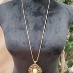 Womens Vintage Gold Tone Faux Pearl Cabochon Rhinestones Necklace Photo 1