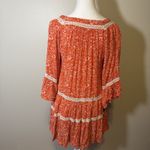 Free People XS Orange Boho Print Tunic Top Blouse W Ivory Crochet Trim Tiered Photo 5