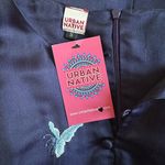 NEW Urban Native 100% Silk Embroidered Butterfly Maxi Dress Blue Boho Cottage Photo 4