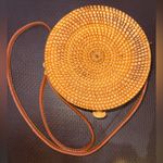 Round Woven Tan Crossbody Bag Photo 1
