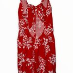 Red floral button up open back dress Photo 1