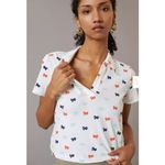 Maeve Anthropologie Top Womens Small White Short Sleeve Bow Embroidered Polo Photo 3