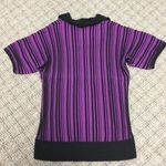Evan Picone Cowl Neck Black Purple Fuchsia Ribbed Short Sleeve Sweater Size Small Photo 3