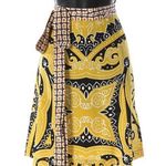 NWT Etro Silk Yellow & Black Pattern Knee Length Skirt w/ Tie Detail Size 6 Photo 0