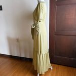 LOVE, WHIT | Citron Dot Yellow Jacquard Tie Front Ruffle Hem Midi Dress | Small Photo 2