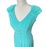 London Times  Dress Midi Aqua green eyelet stretchy fit flare sz 2 fairy mermaid Photo 1