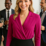 Bar III NEW  Pink and Black Long Sleeve Collared Bodysuit Party Career Chic S Photo 0