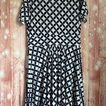 Love by Design Blue Retro Geo Print Mallory Short Sleeve Faux Wrap Dress Photo 9