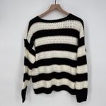 Striped Open Knit Sweater V Neck Black Cream Lightweight Size L Size L Photo 5