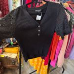 Central Park West Black Ribbed Button-Up Top. Center Park west. Size medium. Photo 1