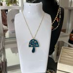 Teal Mushroom Pendant with Multicolored Gems Blue Photo 6