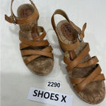 Womans Boc Brown Leather Strappy Open Toe Sling Back Wedge Sandal Size 7 Photo 0