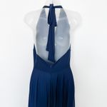Max and Cleo  Halter Pleated Midi Dress‎ Navy Size Large Minimalist Retro Glam Photo 4