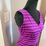 Eddie Bauer  V-Neck Stretch Fit and Flare Purple Stripe Dress Travex Athleisure S Photo 2