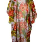 Tropical Kimono Women OS Orange Green Hawaiian Floral Short Sleeve Beach Pool Size undefined Photo 0