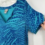 Chico's  0 Size S Shift Shirt Dress Blue Beach Artsy Short Sleeve Split Neck Ocean Photo 2