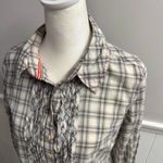 Johnny Was  3J Workshop Plaid Long Sleeve Button Up Ruffle Front Gray Small Photo 2