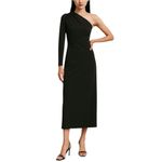 ZARA  Black Long Sleeve One Shoulder Stretch Back Slit Sheath Maxi Dress Size S Photo 4