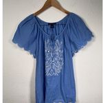 Bandolino Blue Embroidered Size L Blouse 100% Cotton Photo 0