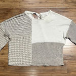 Blu Pepper  Womens‎ Small Colorblock Mixed Knit Crop Sweater Ivory Taupe Tie Back Photo 0