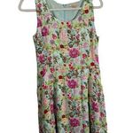 Skies Are Blue  Floral Sleeveless Dress Pockets Aqua Blue Pink Preppy Women Small Photo 0