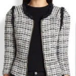 Milly  Plaid Houndstooth Fringe Wool Blazer Photo 0