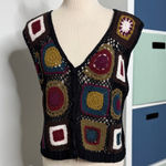 Women's Handmade Crochet Knit Granny Squares Patchwork Vest Tank Top Shirt M/L Black Size M Photo 0