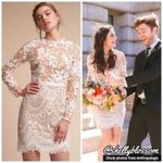 Anthropologie  BHLDN Monique Lhuillier Lace Cocktail Wedding Dress 10 Tiana White Photo 10