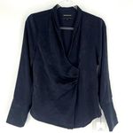 Something Navy Long Sleeve Wrap Front V-Neck Blouse Night Navy XS NWT Photo 0