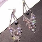 Women's Cubic Zirconia Diamond Long Tassel Dangle Drop Earrings Silver Photo 1