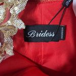 BRIDESS One Shoulder Pageant Prom Cocktail Dress w/ Gold Embroidery Size 4 Red Photo 3