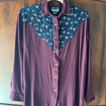 Vintage Western Burgundy and Navy Daisy Embellished Button Down Shirt M Purple Size M Photo 0