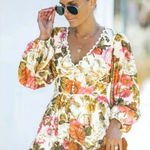 Luxxel  Womens Cottagecore Floral‎ Lace Trim Boho Festival Resortwear Romper M Photo 0