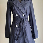 Mossimo sz M navy 100% cotton double breasted long trench coat Blue Size M Photo 0