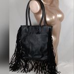 Corporate Goth Black Faux Leather Handbag Shoulder Bag Sueded Tassel Detailing Photo 1