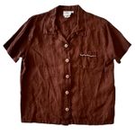 Vintage Hot Cotton Marc Ware Linen Brown Short Sleeve Blouse Wood Buttons Sz M Size M Photo 4
