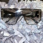 Oversize Square Shield Flat Top Exposed Lens Sunglasses. Black arms Photo 5