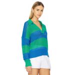 Beach Riot [] Green Blue Rugby Striped Wynn Open Knit Long Sleeve Sweater Large Photo 1