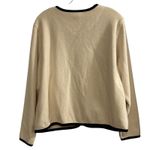 LL Bean Cream Fleece Cardigan Jacket Black Trim Button Front Pockets Large Photo 1