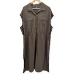 Old Navy  Cap Sleeve‎ Button-Up Utility Midi Shirt Dress Olive Green XXL Cinched Photo 2