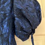 THEIA METALLIC JACQUARD MIDI DRESS Size‎ 4 Cloque Metallic Puff Sleeves $650 Blue Photo 10