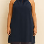 Slny  Navy Blue Beaded Halter Tiered Chiffon Dress Size 16W – New With Tags Photo 0