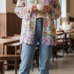 Alfred Dunner Delicate Floral Open Front Blouse W/ Attached Tank and Jeweled Necklace Ensemble Photo 0