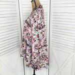 Jane and Delancey Jane and Delancey Floral Ruffle Trim Tiered High Low Tunic Blouse Pink Black Photo 1