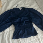 Aritzia Sam and Jess Navy Blue Satin Blouse Photo 0