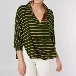 Free People Can’t Fool Me green striped polo collared oversized flowy blouse XS Photo 1