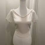 Timing White Blouse Crop Top With Mesh & Pearl Detail Puff Sleeves - M Photo 2